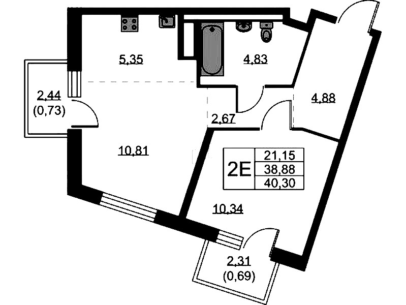 1-комнатная квартира 40.3 м², 3/9 эт., ЖК «Квартал Лаголово»